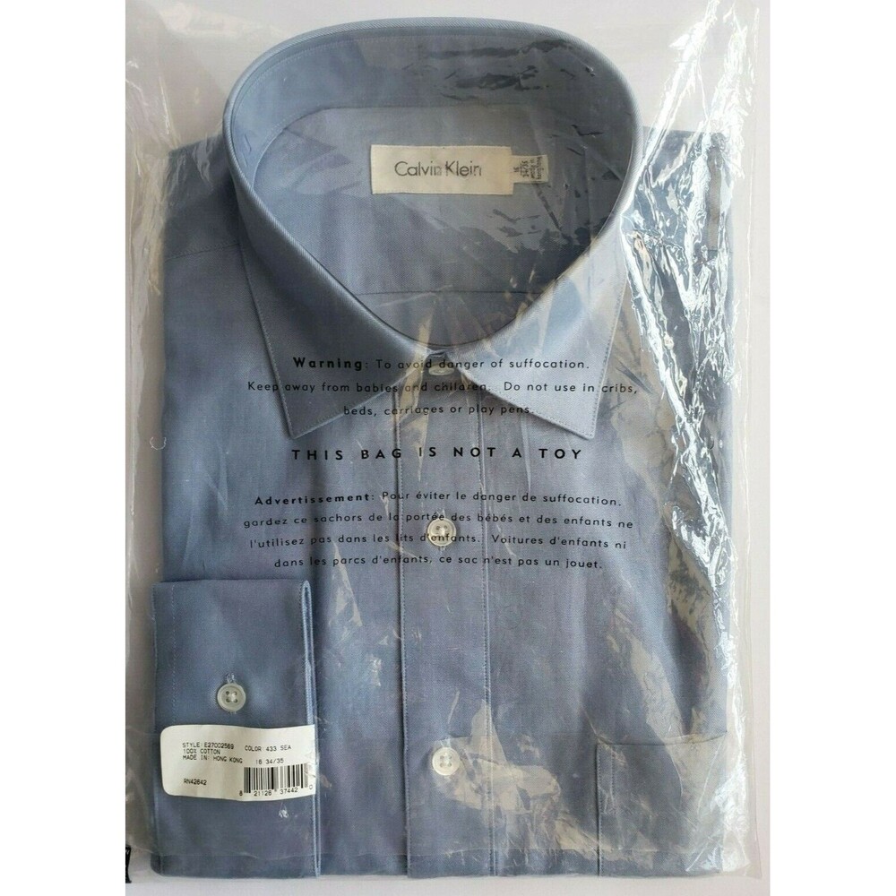 Calvin Klein Designer's Men's Long Sleeve Blue Dress Shirt 16" 34" x 35" NEW - Picture 6 of 11